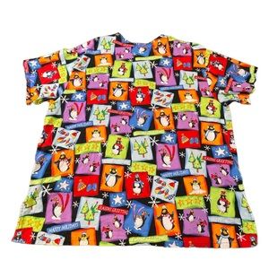 Fundamentally Cotton White Swan Happy Holidays Christmas scrubs size‎ XL